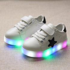 Freeshop Fashion Kids Unisex Star Pattern LED Sneakers Light Up Flashing Shoes - White