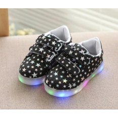 Freeshop Fashion Kids Unisex Star Polkadot Pattern LED Sneakers Light Up Flashing Shoes - Black