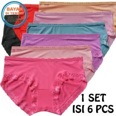 Fs'Fashion- 6 Pcs Celana Dalam Wanita Katun Renda Multicolour ( 6 Pieces)