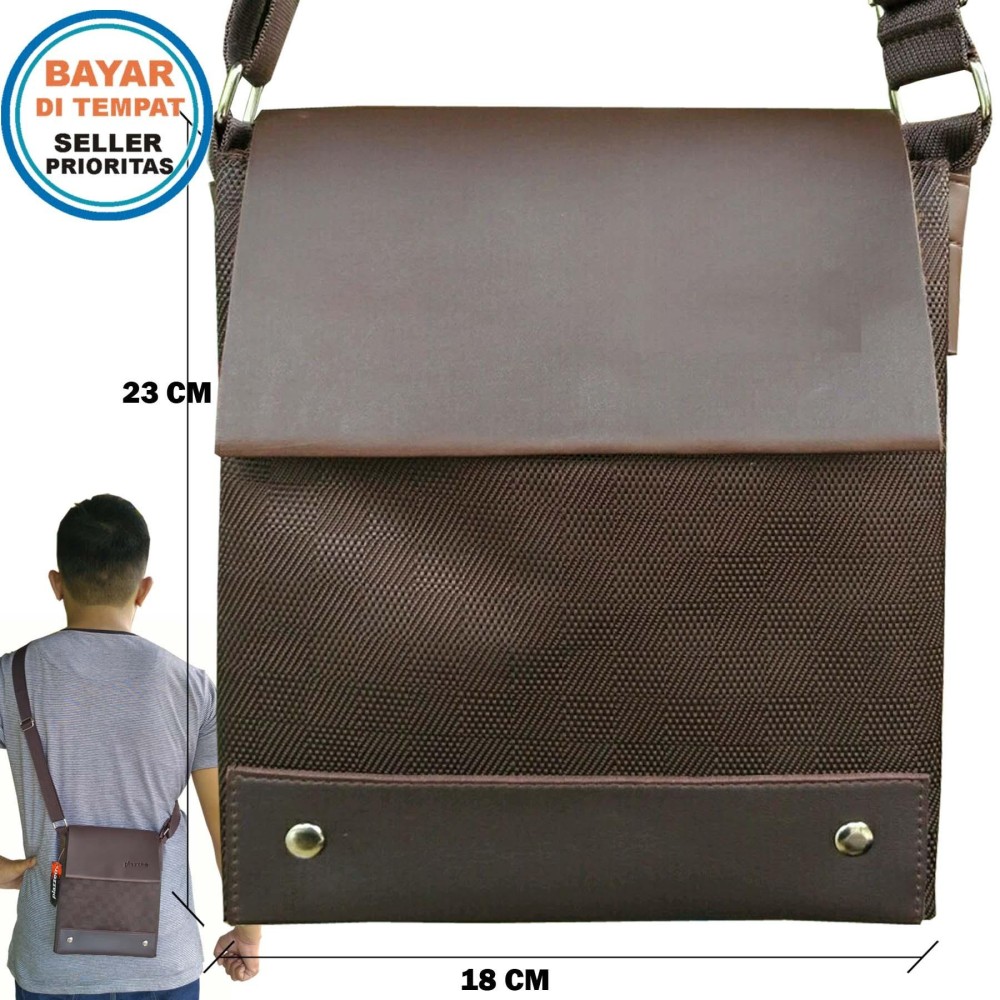 Fs'Fashion-Tas Selempang Pria Semi Kulit Tas Ipad Tas Kerja [Cokelat]