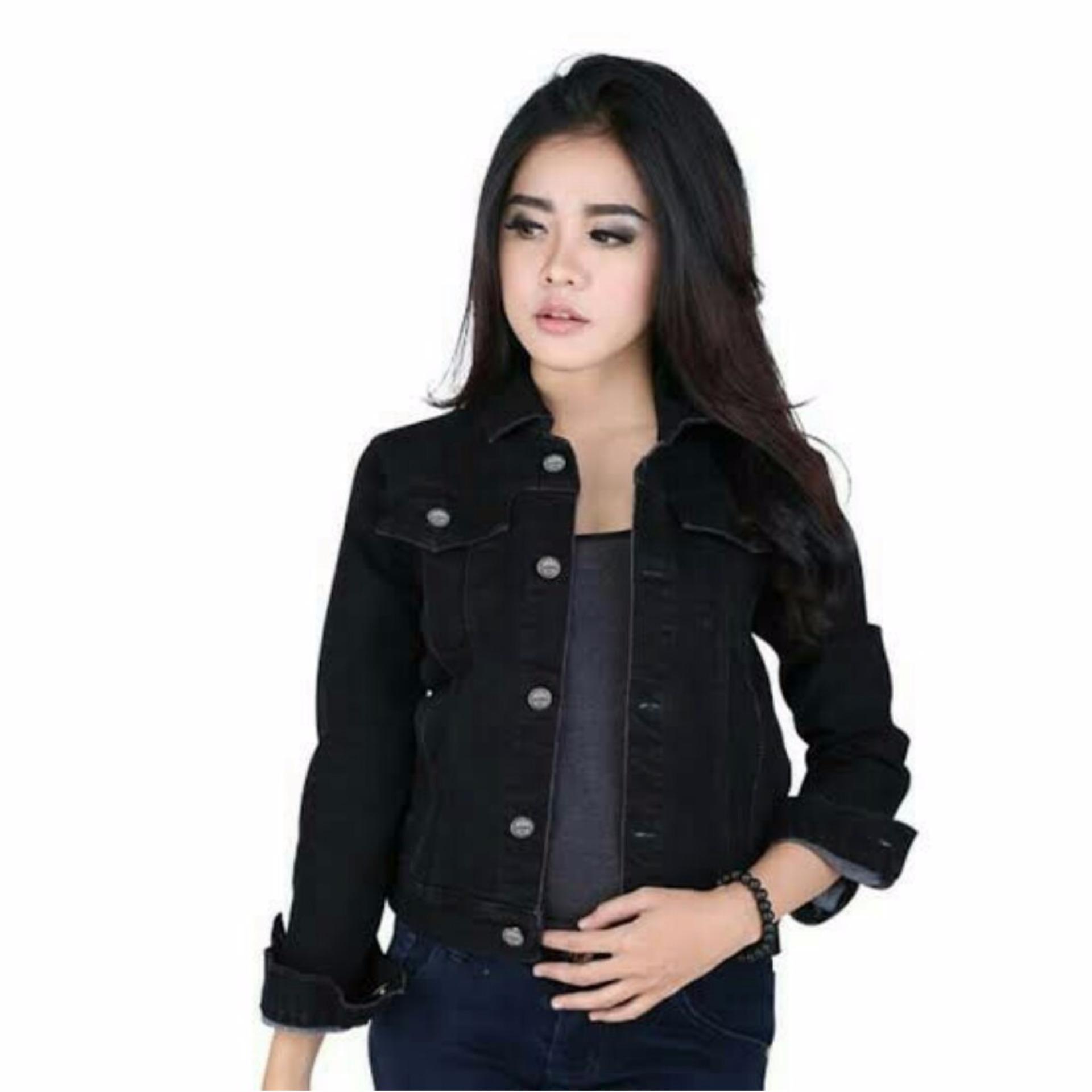 FTEX Jaket DENIM WANITA Long Sleeve HITAM