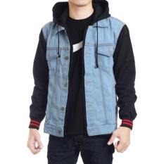 Funky Jaket Denim Hoodie Boy Kombinasi Fleece - Biru Muda