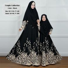Gamis Syar'I Couple Catherina Marsya Hitam Bahan Gamis Catherina / Sudah Dengan Khimar / Ibu LD 110 PJ 140 / Anak LD 80 PJ 106