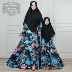 Fzh Gamis Syar'i Couple Maxmara Lux Nagita Hitam - Biru / Bahan Gamis Maxmara / Sudah Dengan Khimar / Ibu LD 110 PJ 140 / Anak LD 80 PJ 106