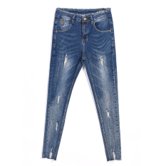 Gadis Slim mahasiswa celana pensil kaki meregangkan celana jeans (Biru dan abu-abu warna) baju wanita celana wanita celana jeans wanita