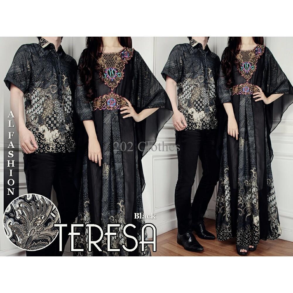 Gambar Coupl Kaftan Teresa Hitam- Gamis Baju Pasangan Sarimbit Batik Pesta Murah