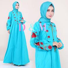 Gamis / Baju Muslim Wanita Bahan Full Katun Paris Aplikasi Bordir Bunga