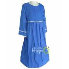 Gamis Baju Anak Perempuan Little Hippo Denim Bunga Putih - L