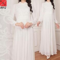 Gamis Brokat Putih Plisket Premium