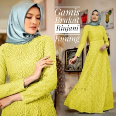 Gamis Brukat Best Seller Rinjani Warna Kuning ( No Pasmina)