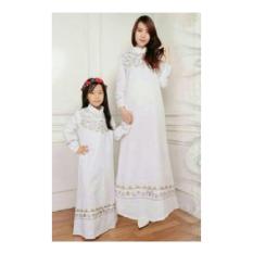 gamis couple elegan bordir putih baju pasangan maxi dres ibu anak