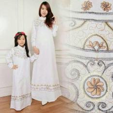 Gamis Couple Elegan Bordir Putih Baju Pasangan Maxi Dres Ibu Anak