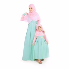 Gamis Couple Ibu Anak Mint-Peach. Cantik, Lucu, Murah. Bahan Jersey