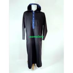 Gamis jubah kupluk hitam kombinasi biru-dewasa