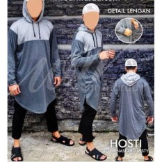Gamis Kaos Pria Masa Kini Kurta Hoodie Abu Tua Syari
