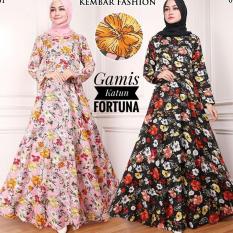 Gamis Katun Bunga Fortuna Warna Hitam (02) No Pasmina