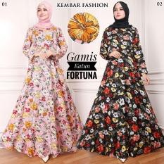 Gamis Katun Bunga Fortuna Warna Hitam (02) No Pasmina