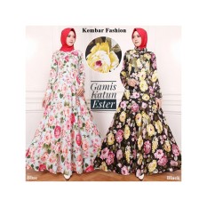 Gamis Katun / Gamis Maxi DRess Katun Ester Warna Hitam Motif Bunga No Pasmina