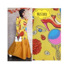 Gamis Maxi Dress / Gamis Busui / Gamis Wollpeach Motif Sepatu Warna Kuning (Tanpa Hijab)