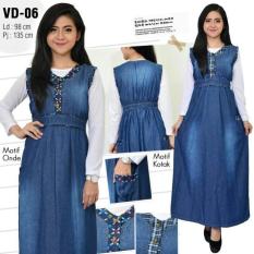Gamis Maxi Jeans Overall Kancing Rok Panjang Dress Soft Jeans Denim - N9oljo