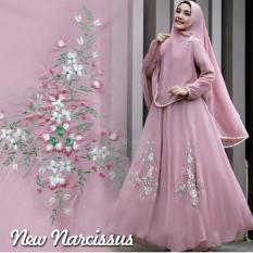 Gamis Narcissus Syar'i Balotelli HQ + Bergo Renda Pikok Dusty Pink