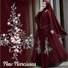 Gamis Narcissus Syar'i Balotelli HQ + Bergo Renda Pikok Maroon