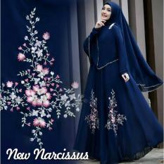 Gamis Narcissus Syar'i Balotelli HQ + Bergo Renda Pikok Navy