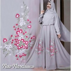 Gamis Narcissus Syari Balotelli HQ + Bergo Renda Pikok Grey