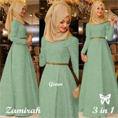 Gamis - Pakaian Wanita Muslimah Pesta - Fashionable - SS Zamirah Green