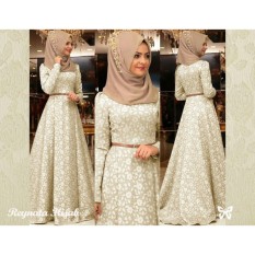 Gamis pesta - Baju gamis - Gamis wanita - Baju muslim wanita terbaru - Maxi Jaquard Timbul Uk L - Putih