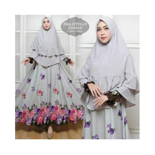 gamis pesta balotelly zaskia syari grey maxi dres baju busana muslim