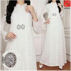 Gamis Putih Brokat Syari Premium untuk Umrah Pesta