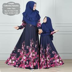 Gamis Syar'i Couple Catherina Natasha Navy Bahan Gamis Catherina / Sudah dengan Khimar / Ibu LD 110 PJ 140 / Anak LD 80 PJ 106