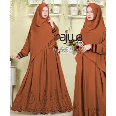 gamis syar'i najwa dark brown bahan jersey full cutting laser pinggir bawah dan khimar