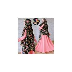 Gamis Syari Bahan Wolfis Khimar Cardi Pita Buble Pop Motif Bird