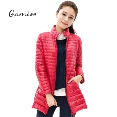 Gamiss Wanita Jaket Kilap Musim Dingin Jaket Bulu Angsa 90% Putih Bebek Mantel Bulu Angsa Panjang Di Atas Lutut Jaket Slim Lengan Panjang Tipis Single-Breasted Kantong Ritsleting 8 warna Solid Pakaian Luar Wanita Mantel-Intl