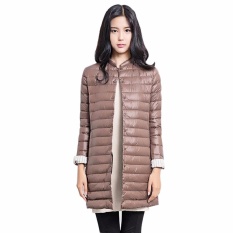 Gamiss Wanita Jaket Kilap Musim Dingin Jaket Bulu Angsa 90% Putih Bebek Mantel Bulu Angsa Panjang Di Atas Lutut Jaket Slim Lengan Panjang Tipis Single-Breasted Tombol Saku 4 warna Solid Pakaian Luar Wanita Mantel-Intl