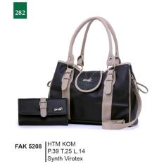 Garsel Fashion Fak 5208 Tas Handbag Bisa Selempang + Dompet Wanita-Synth Virotex-Keren (hitam Kombinasi)