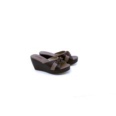 Garsel Shoes GKN 4263 Sandal Wedges Casual Wanita-Sintetis-Kelom Hak : 8 Cm--New Katalog Modis(Coklat Kombinasi)