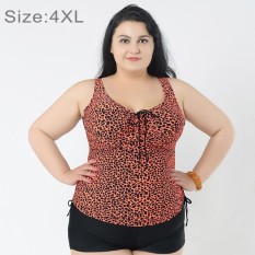 Mengumpulkan Dada Baju Renang Dua Potong Memisahkan Gaun & Celana Boxer Celana Pendek Bunga Cetak Berukuran Lebih Swimsuits untuk Wanita Gemuk, ukuran: 4XL (Oranye)-Internasional