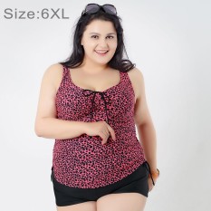 Mengumpulkan Dada Baju Renang Dua Potong Memisahkan Gaun & Celana Boxer Celana Pendek Bunga Cetak Berukuran Lebih Swimsuits untuk Wanita Gemuk, ukuran: 6XL (Magenta)-Internasional