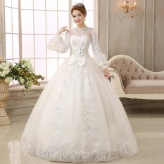 gaun pengantin import lengan panjang muslimah brokat kristal