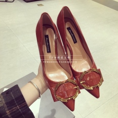 Gaya Barat Gaya Barat Kulit Paten Musim Semi Baru Sepatu Wanita Sepatu Tumit (Bata Merah)