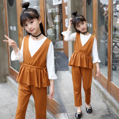 Tiga Set Korea Fashion Style Gadis Model Musim Semi Baru (Coklat Muda Warna)