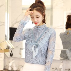 Gaya Barat Korea Modis Gaya Lengan Panjang Renda Baju Dalaman Kemeja Kecil (Biru Muda)