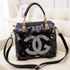 Tas Chanel Selempang Wanita Kulit Asli Dengan Manik Manik (Hitam) (Hitam)