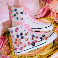 Gaya Jepang Kanvas Awal Musim Semi Baru Kasual Sepatu Hak Perempuan (Gambar Model-You Mengirim Satu Merah Muda pita Tali Sepatu)