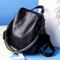 Gaya Korea Dari Wanita Baru Kembali Kasual Ransel Kulit Yang Lembut Tas Bahu (Hitam)