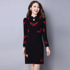 Angin Cina Gaun Modis Bordir Baju Dalaman Musim Gugur atau Musim Dingin Setengah Panjang Model TJYlx001 Hitam)