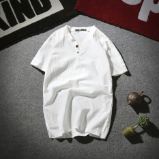 Gaya Oriental Sepatu Linen Musim Panas Baru Lengan Pendek T-shirt (Putih) baju atasan kaos pria kemeja pria